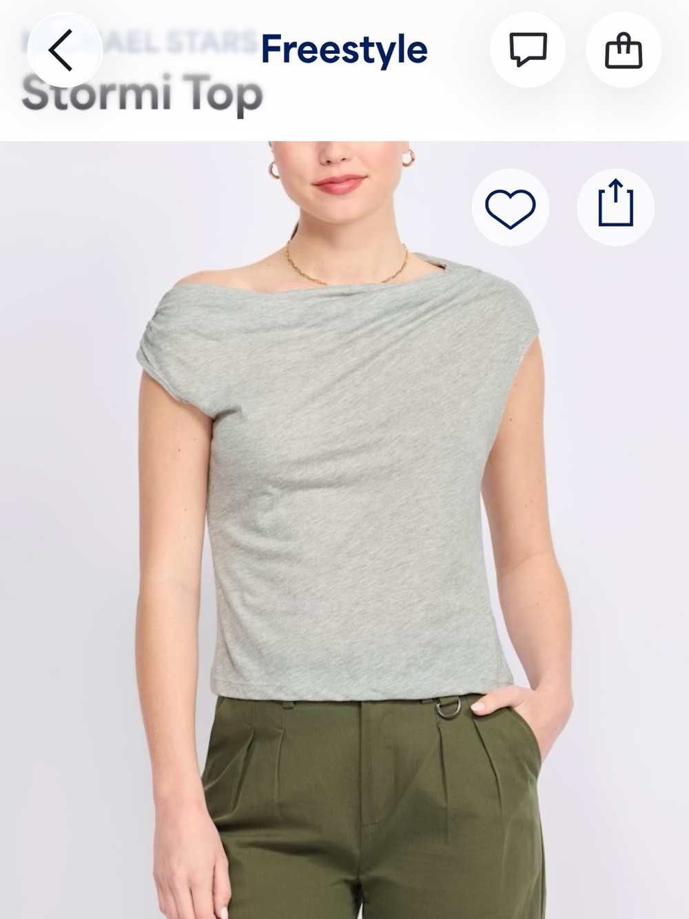 New Michael Stars XS Light Gray Off-the-Shoulder Short Sleeve Top